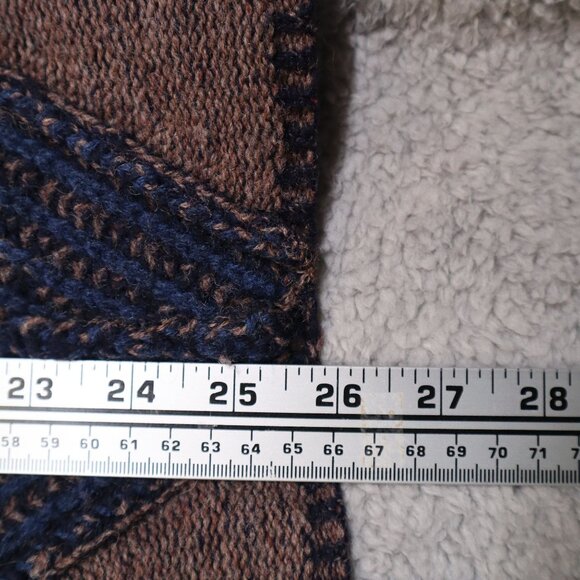 VTG Gap Open Front Lambs Wool Cardigan Sweater Navy & Brown Women's L - Picture 8 of 13